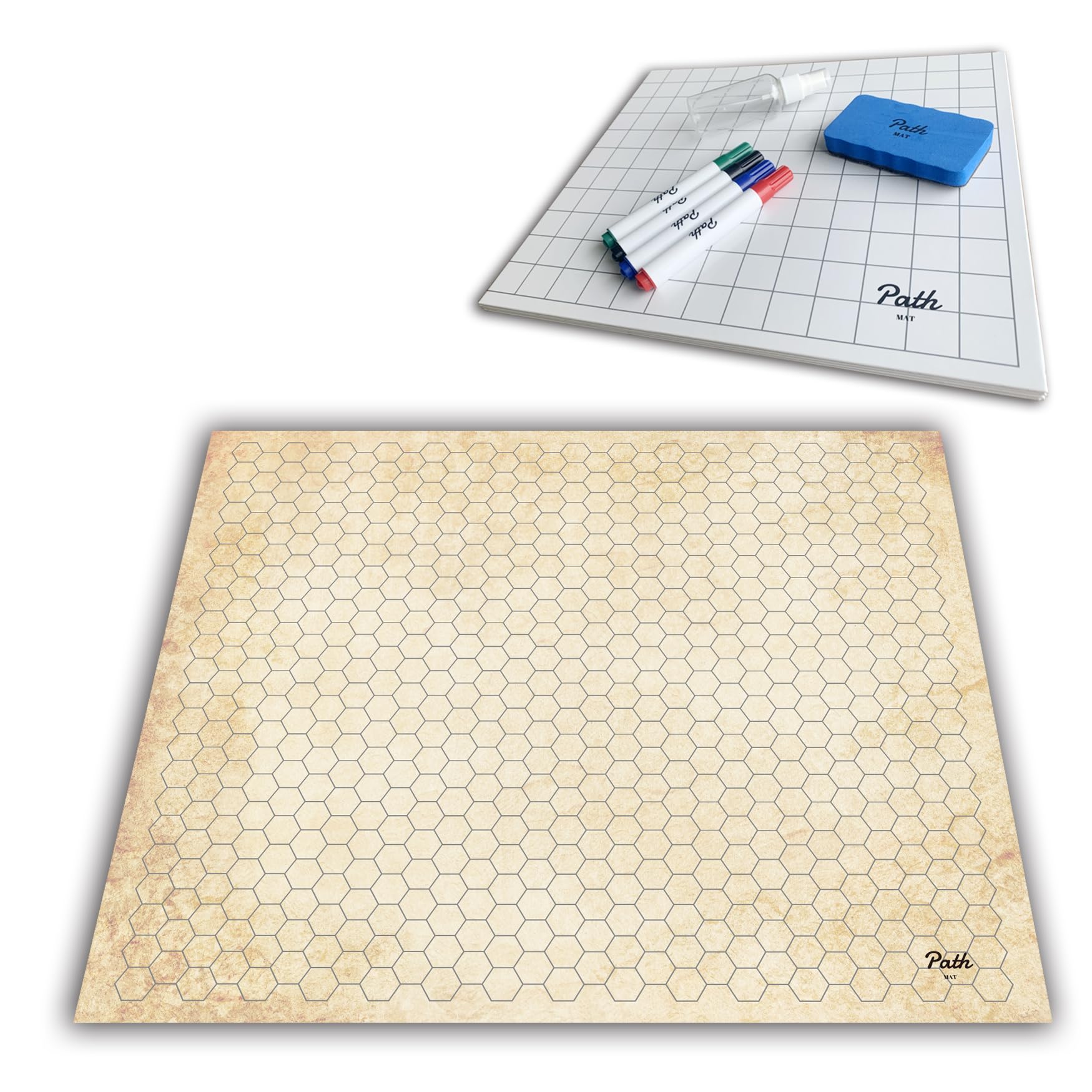 Path Gaming folding battle board with square grid and hex grid sides, markers, eraser and spray bottle